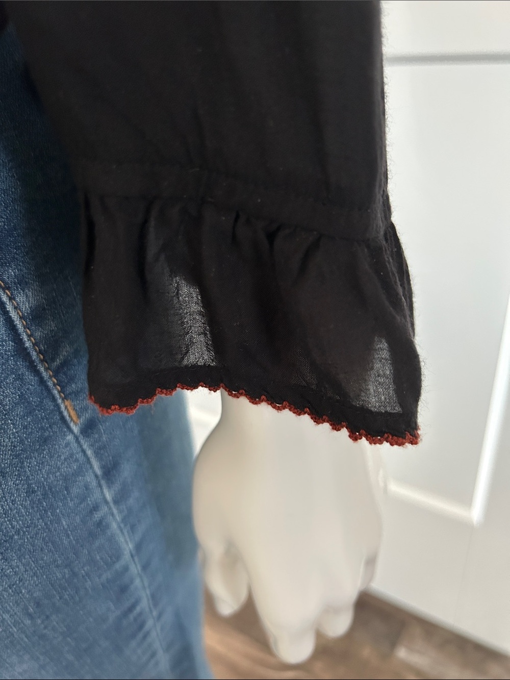 GANNI Emile Viscose Lace Top | Black Floral Eyelet Blouse | IT 42 Small-Medium - Picture 5 of 16